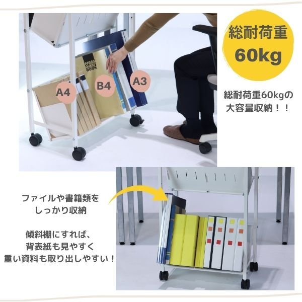 ファイルワゴン 平棚傾斜自在スチールラック 2段 - オフィス家具屋