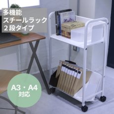 画像1: ファイルワゴン 平棚傾斜自在スチールラック　2段 (1)
