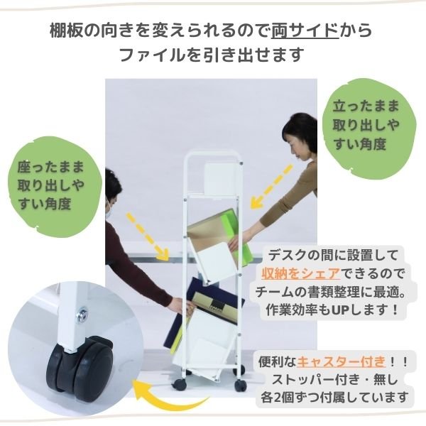 ファイルワゴン 平棚傾斜自在スチールラック 3段 - オフィス家具屋